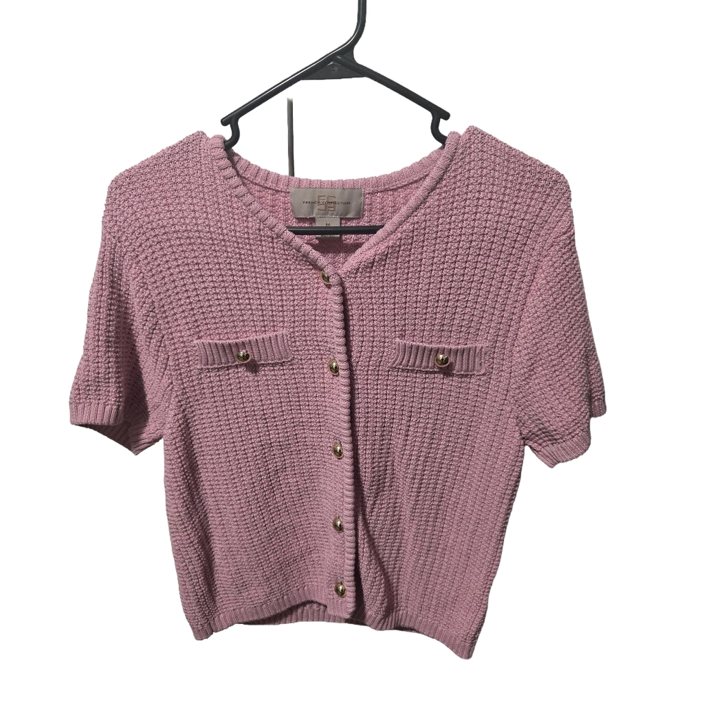 French Connection Mauve Knit Button-Up Top, Size Medium